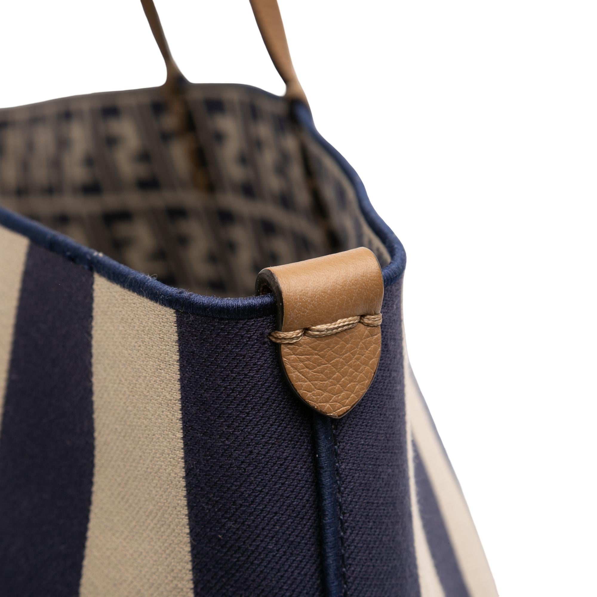 Fendi Large Zucca Canvas Pequin Striped Reversible Roll Tote