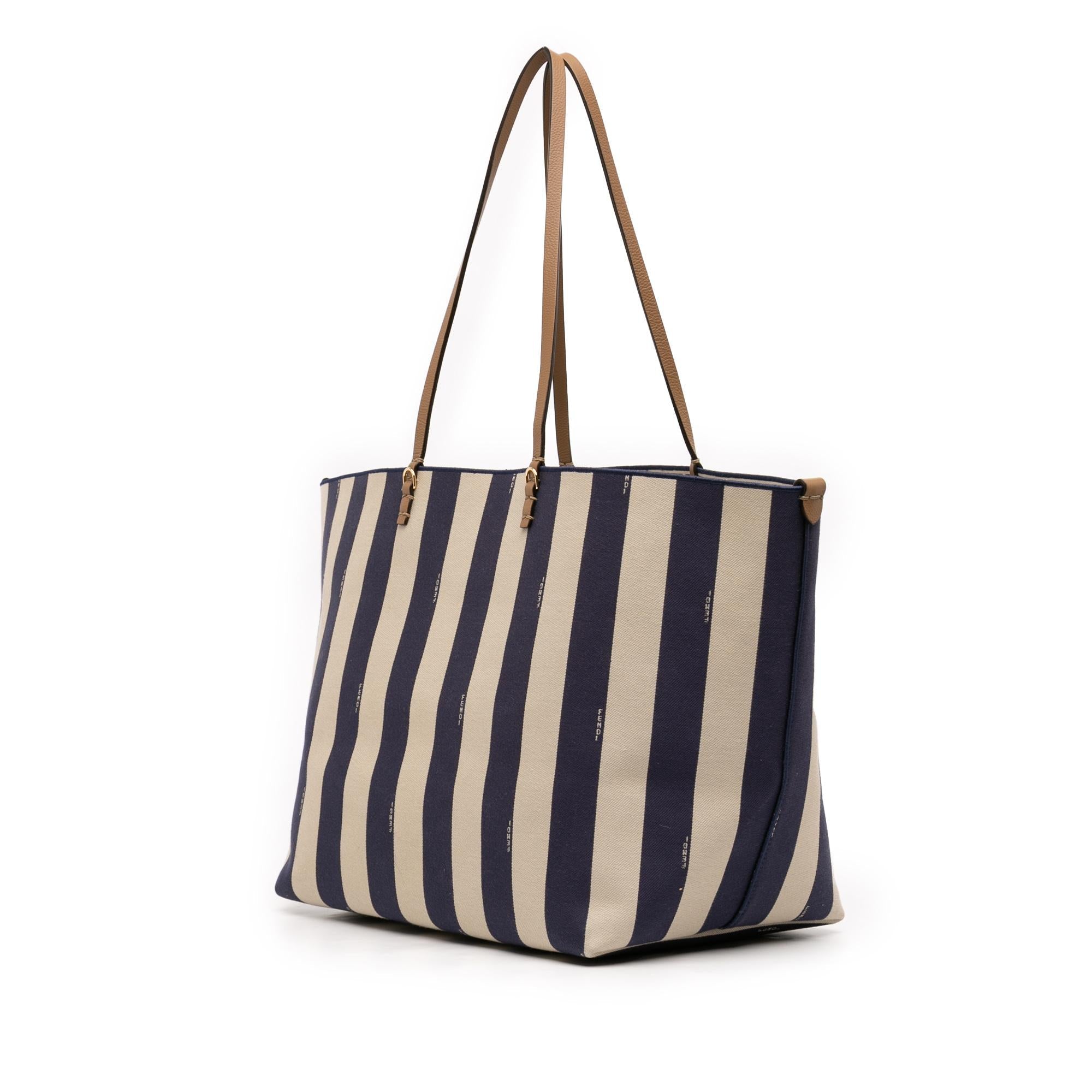 Fendi Large Zucca Canvas Pequin Striped Reversible Roll Tote