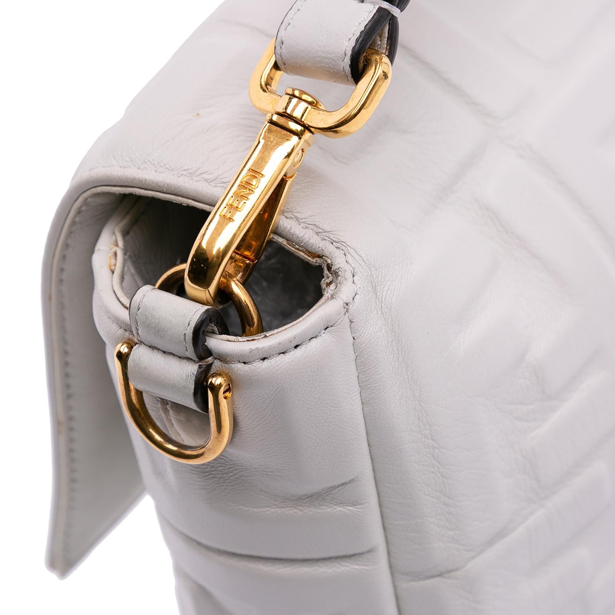 Fendi Large Zucca Embossed Leather Baguette Satchel