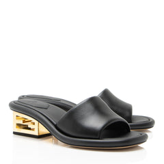 Fendi Leather Baguette FF Cutout Heel Mules - Size 7.5 / 37.5