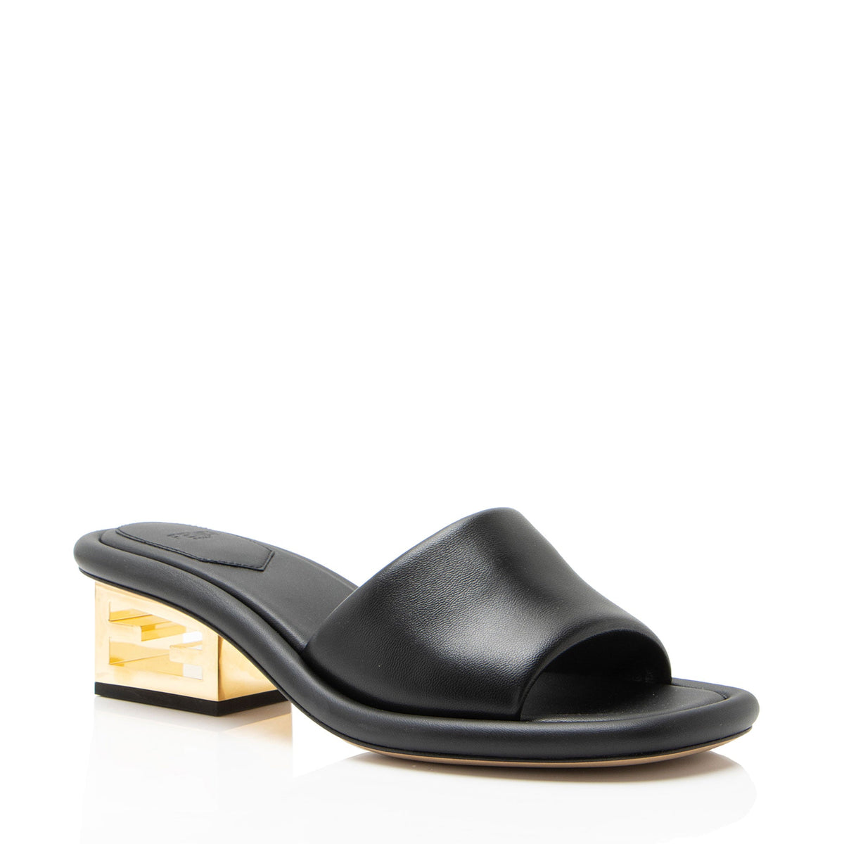 Fendi Leather Baguette FF Cutout Heel Mules - Size 7.5 / 37.5