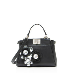 Fendi Leather Floral Embellished Peekaboo Micro Shoulder Bag