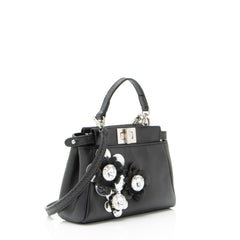 Fendi Leather Floral Embellished Peekaboo Micro Shoulder Bag