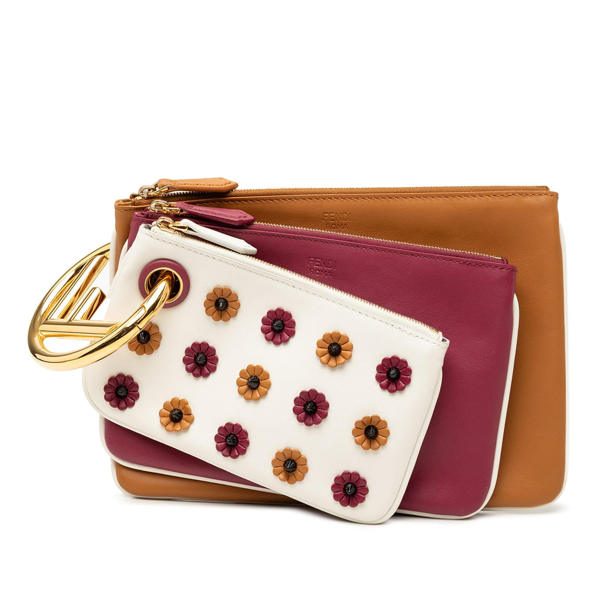 Fendi Leather Flowerland Triplette Clutch