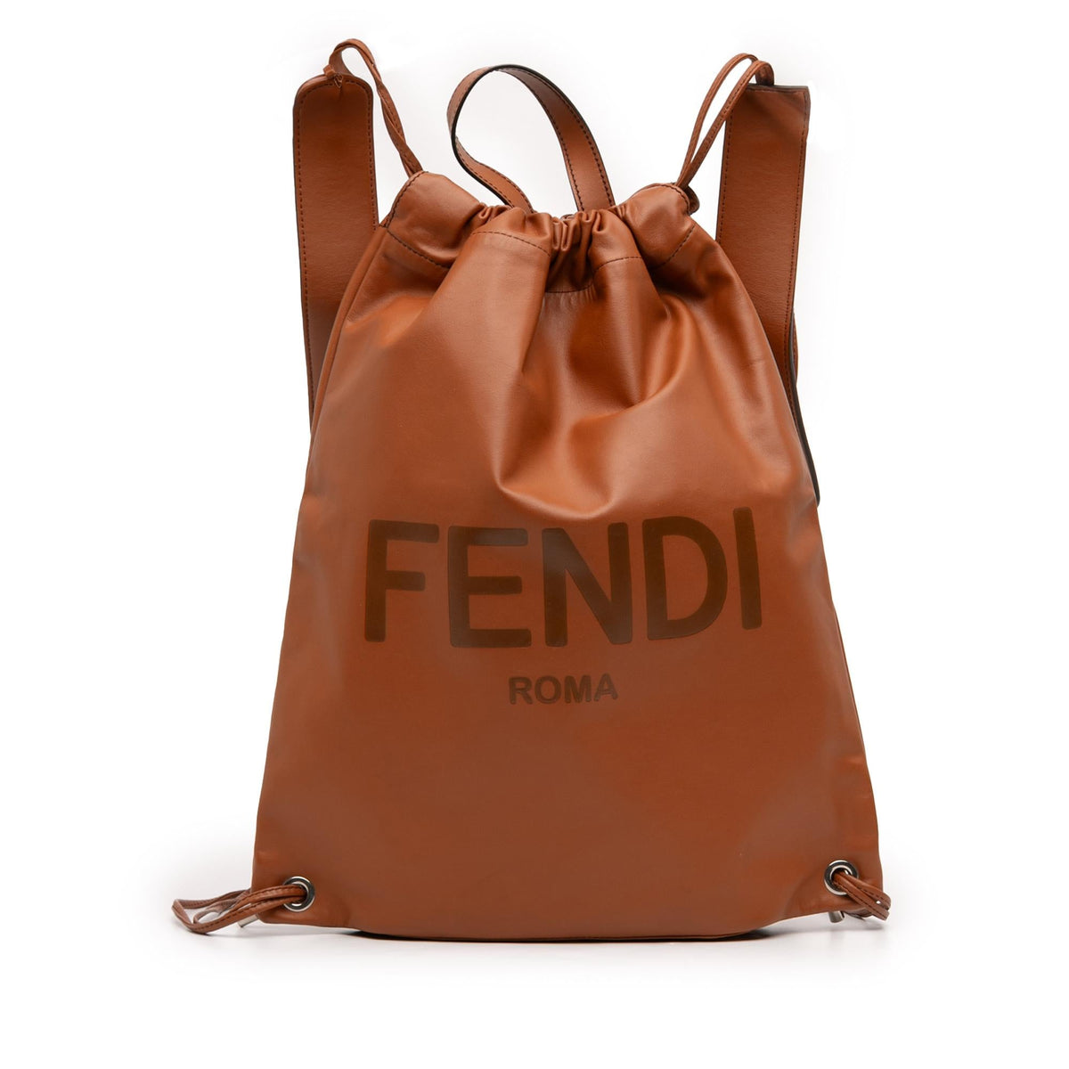 Fendi Leather Logo Drawstring Backpack