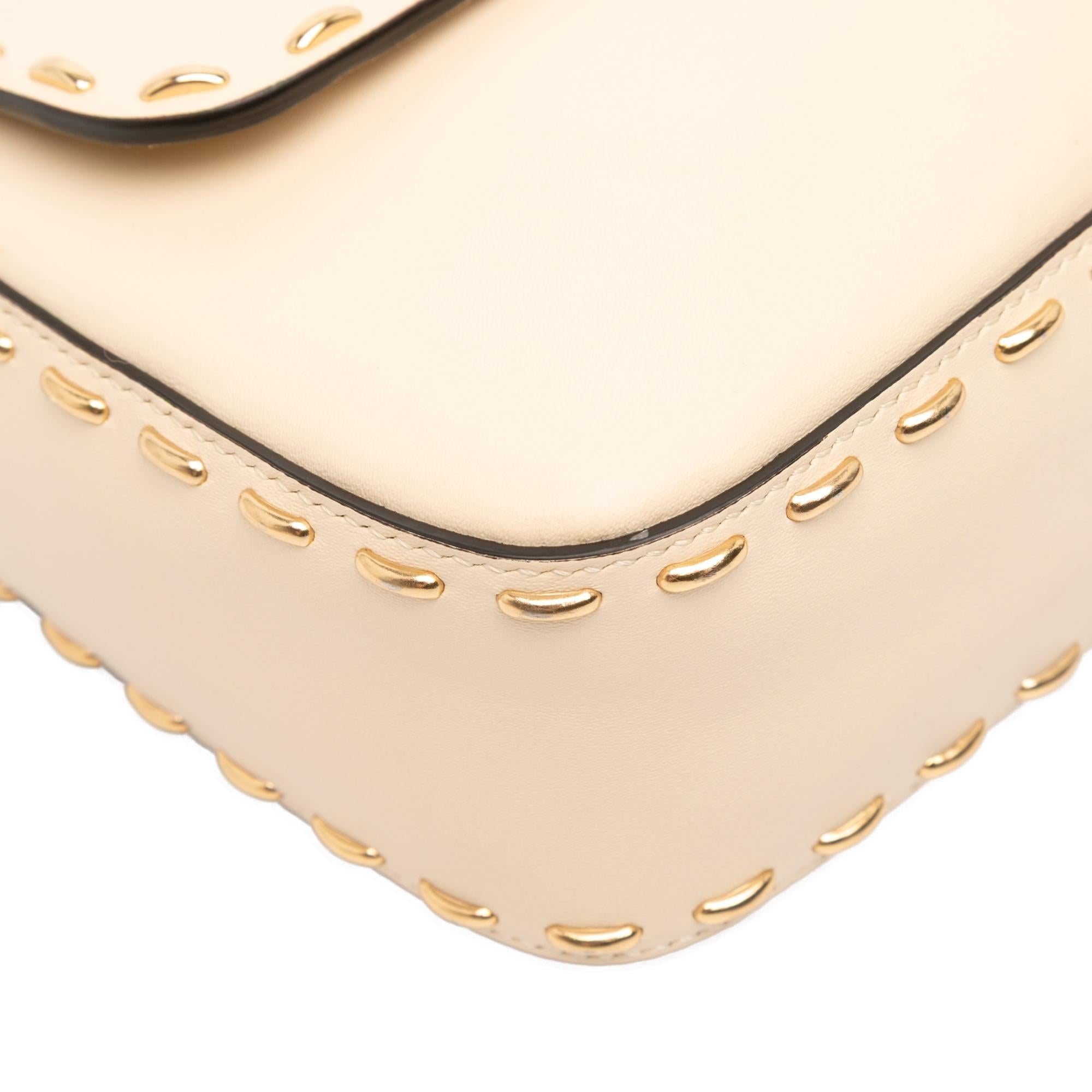 Fendi Leather Metal Stitch Baguette Satchel