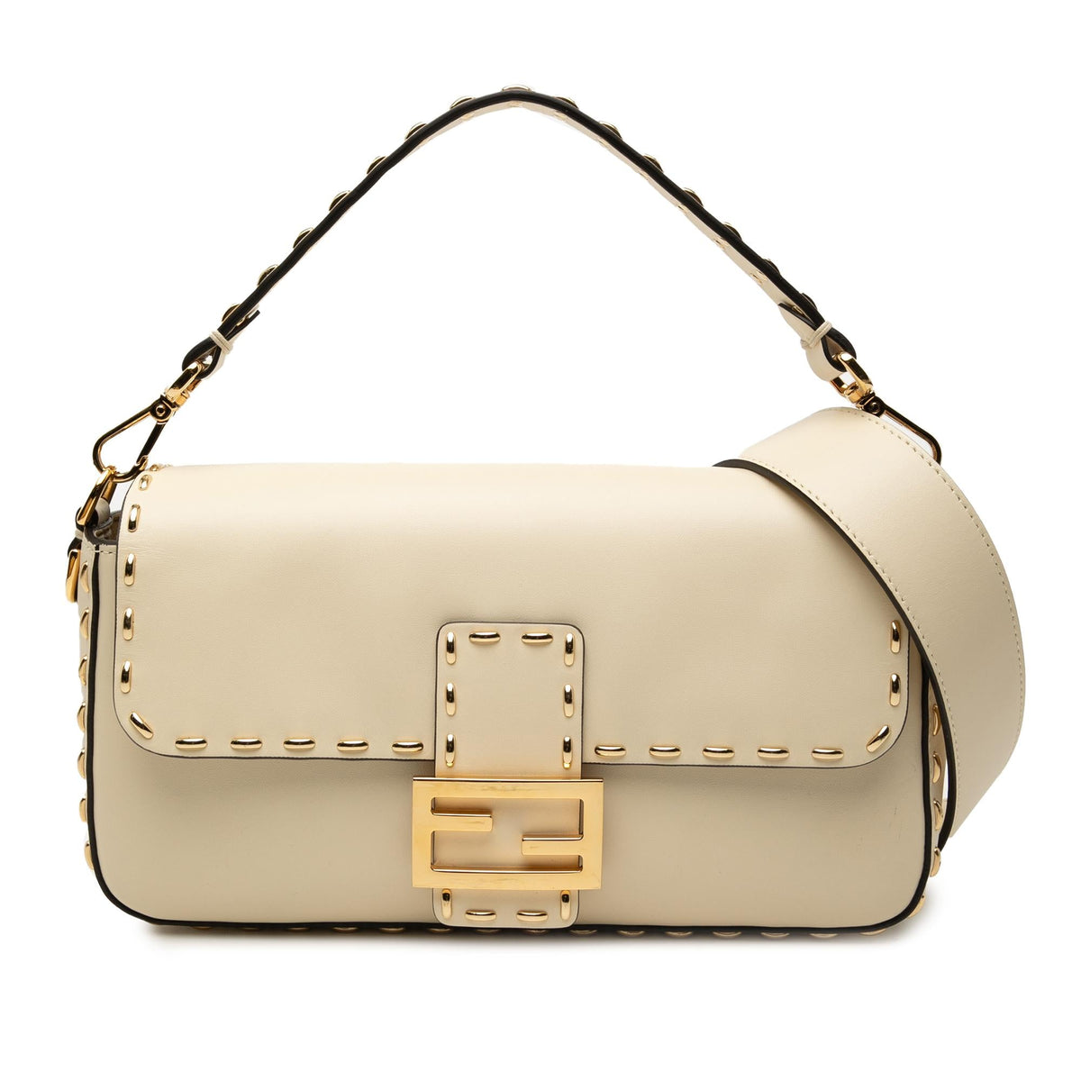 Fendi Leather Metal Stitch Baguette Satchel