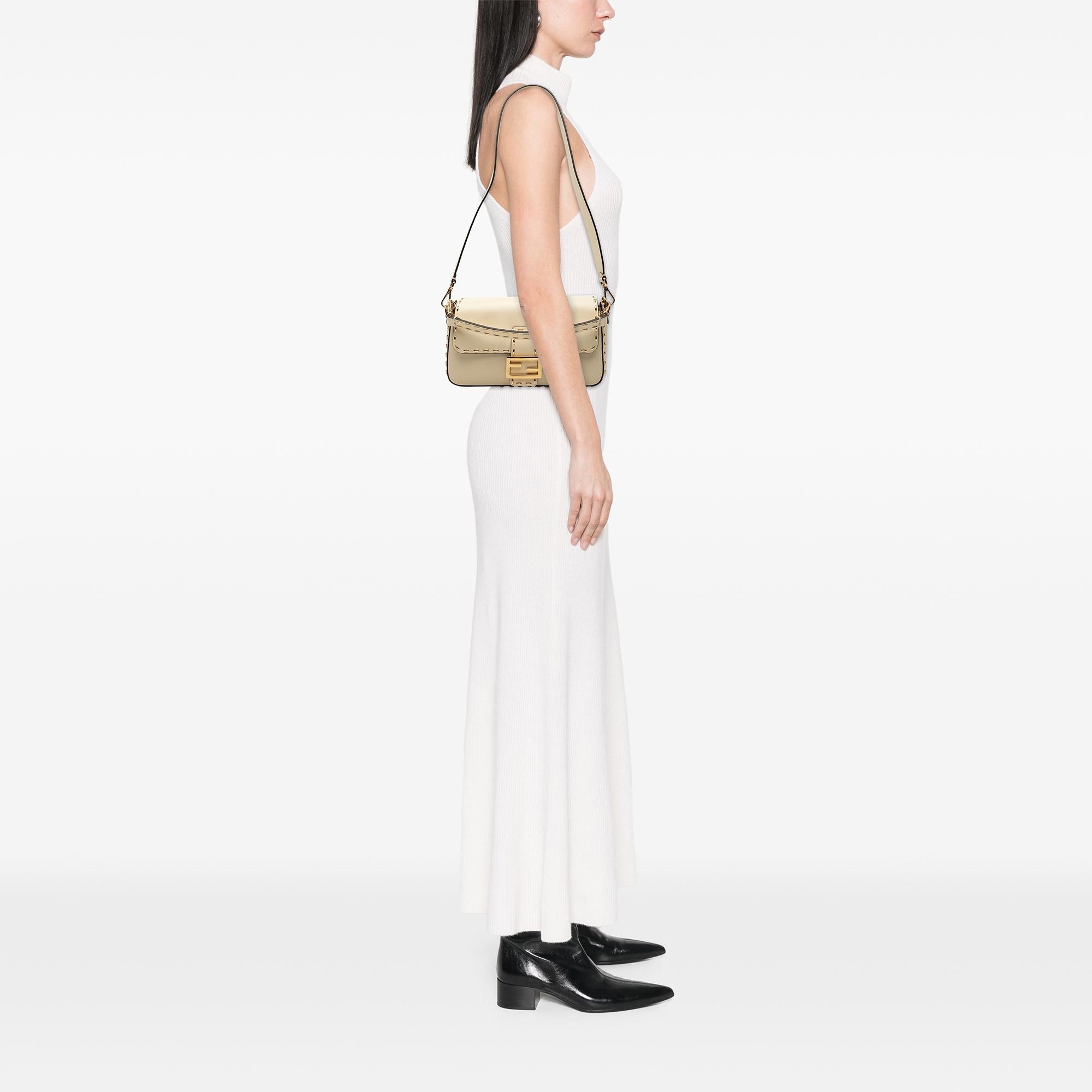 Fendi Leather Metal Stitch Baguette Satchel