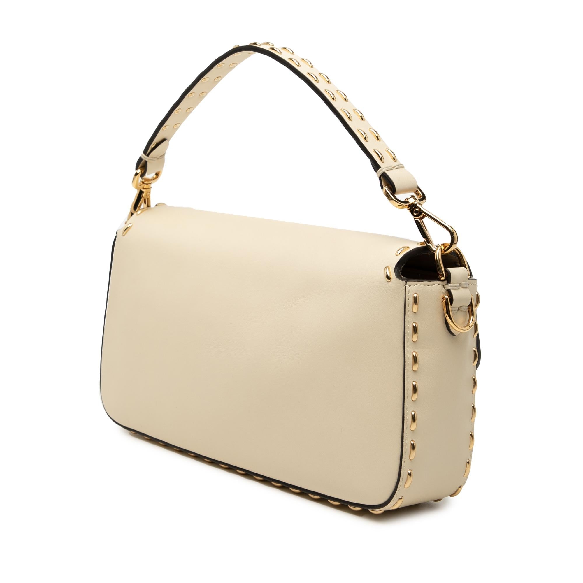 Fendi Leather Metal Stitch Baguette Satchel