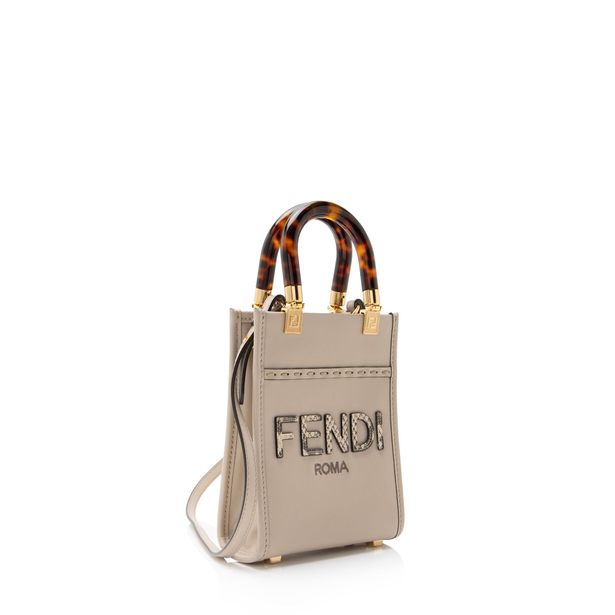 Fendi Leather Python Sunshine Mini Shopper Tote