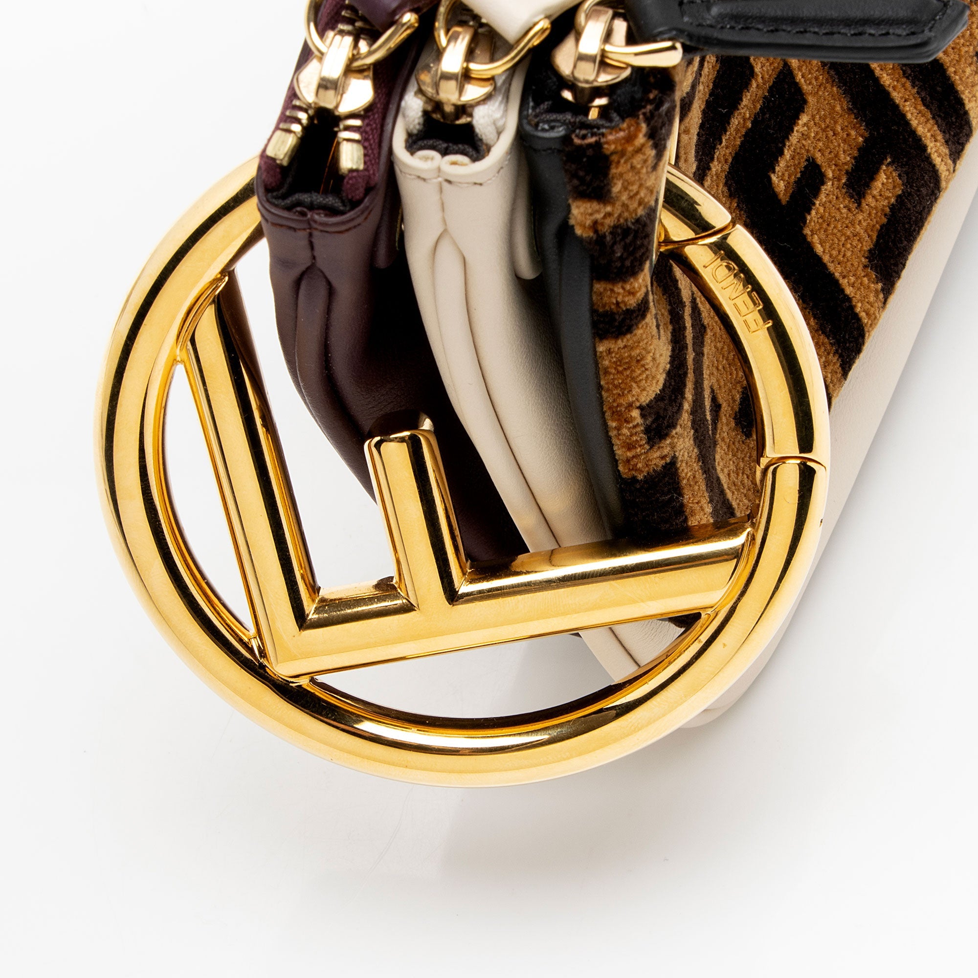 Fendi Leather Velvet Zucca Triplette Clutch