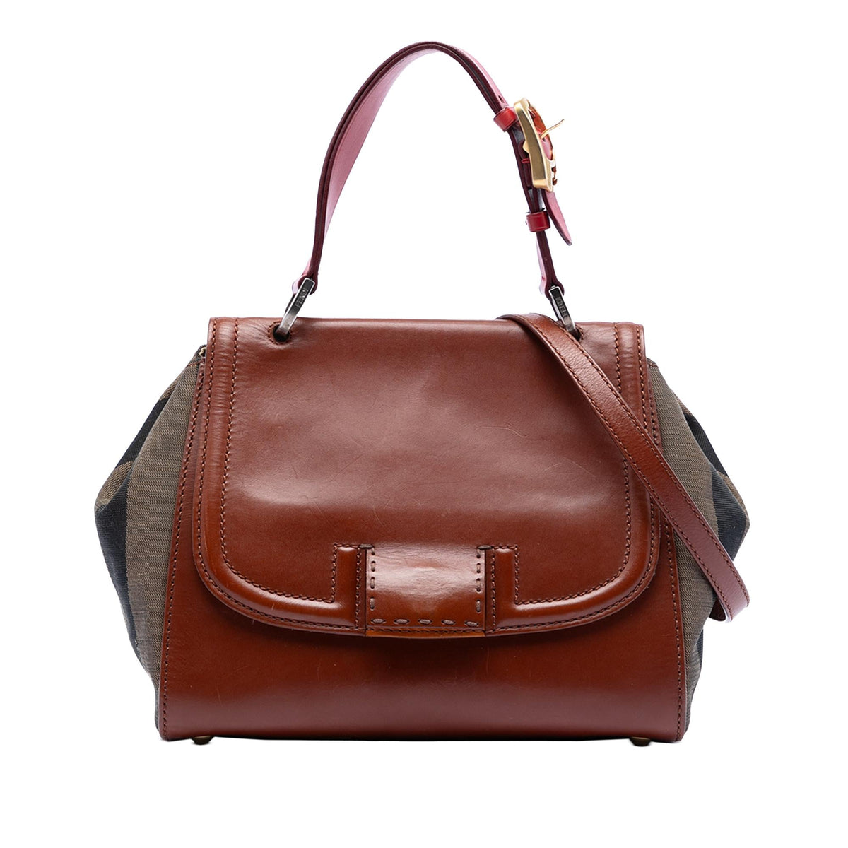 Fendi Leather and Pequin Canvas Silvana Satchel