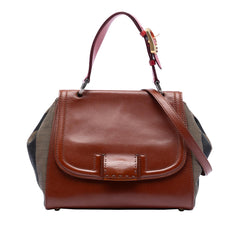 Fendi Leather and Pequin Canvas Silvana Satchel