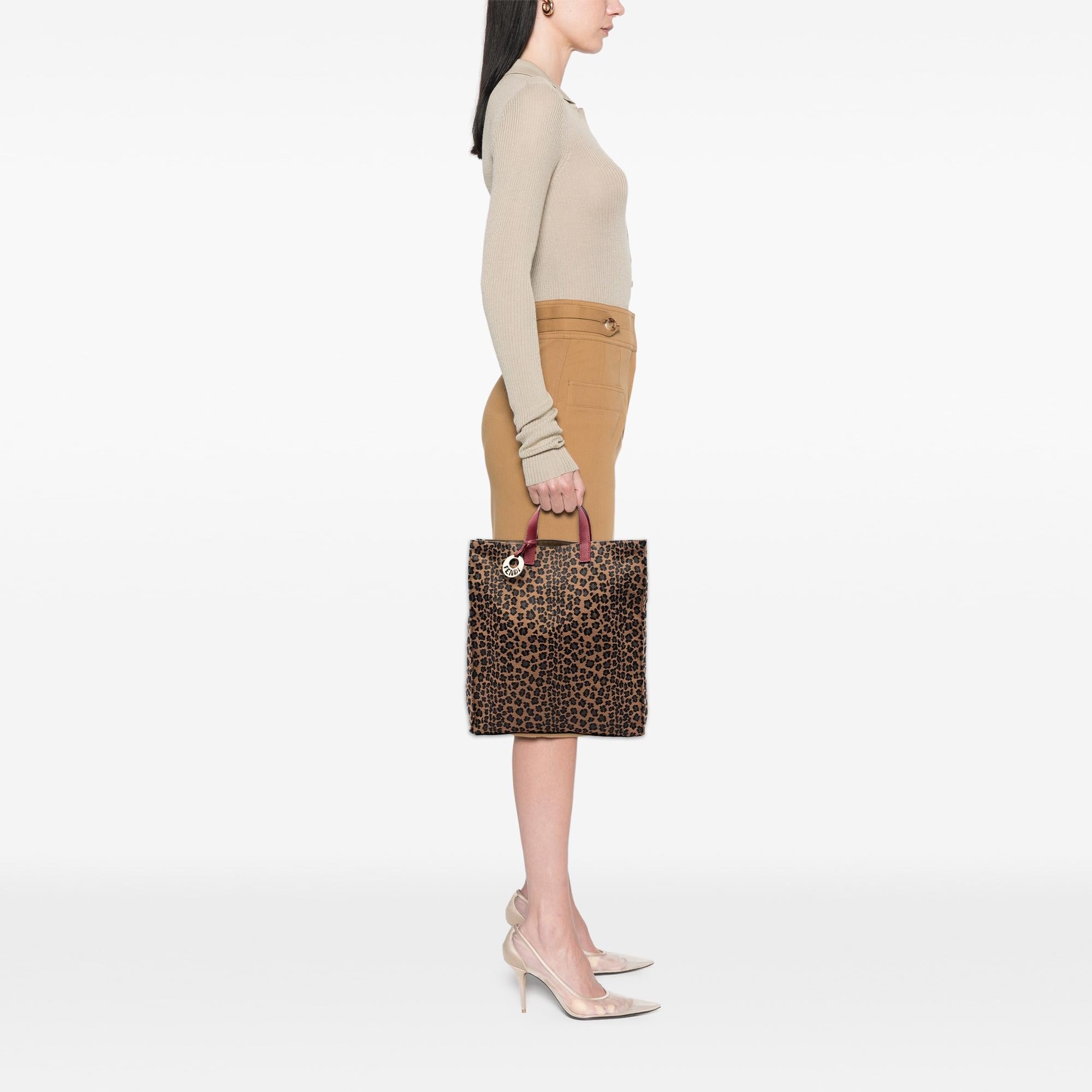 Fendi Leopard Printed Canvas Shopping Tote