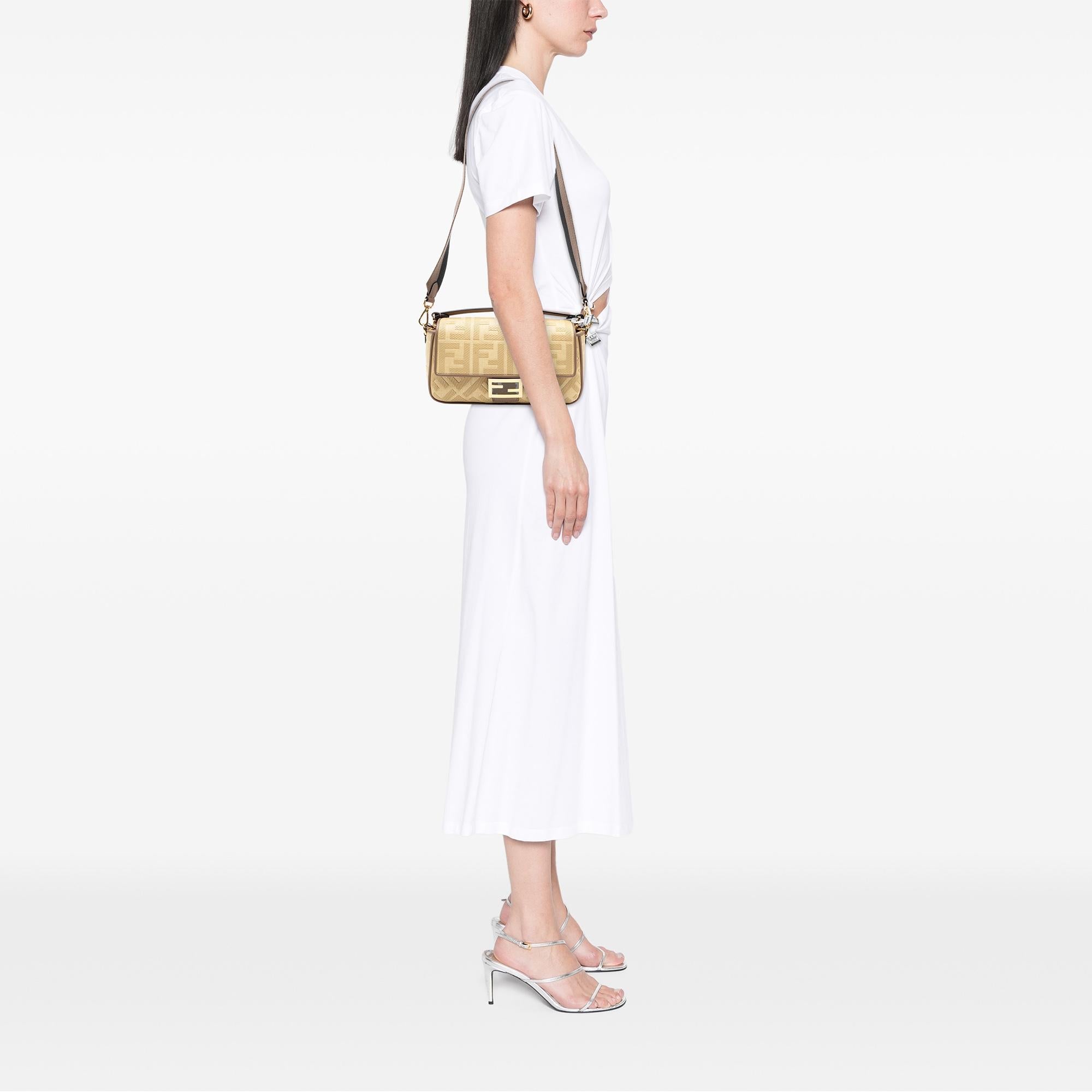 Fendi Medium Embroidered Canvas Baguette Satchel