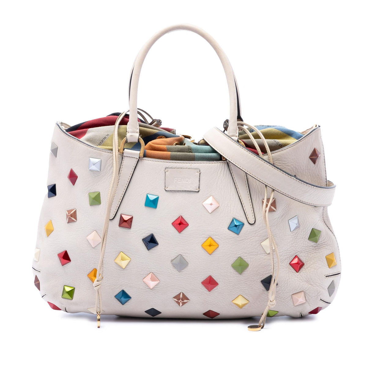 Fendi Medium Studded Milk Calfskin B Fab Satchel