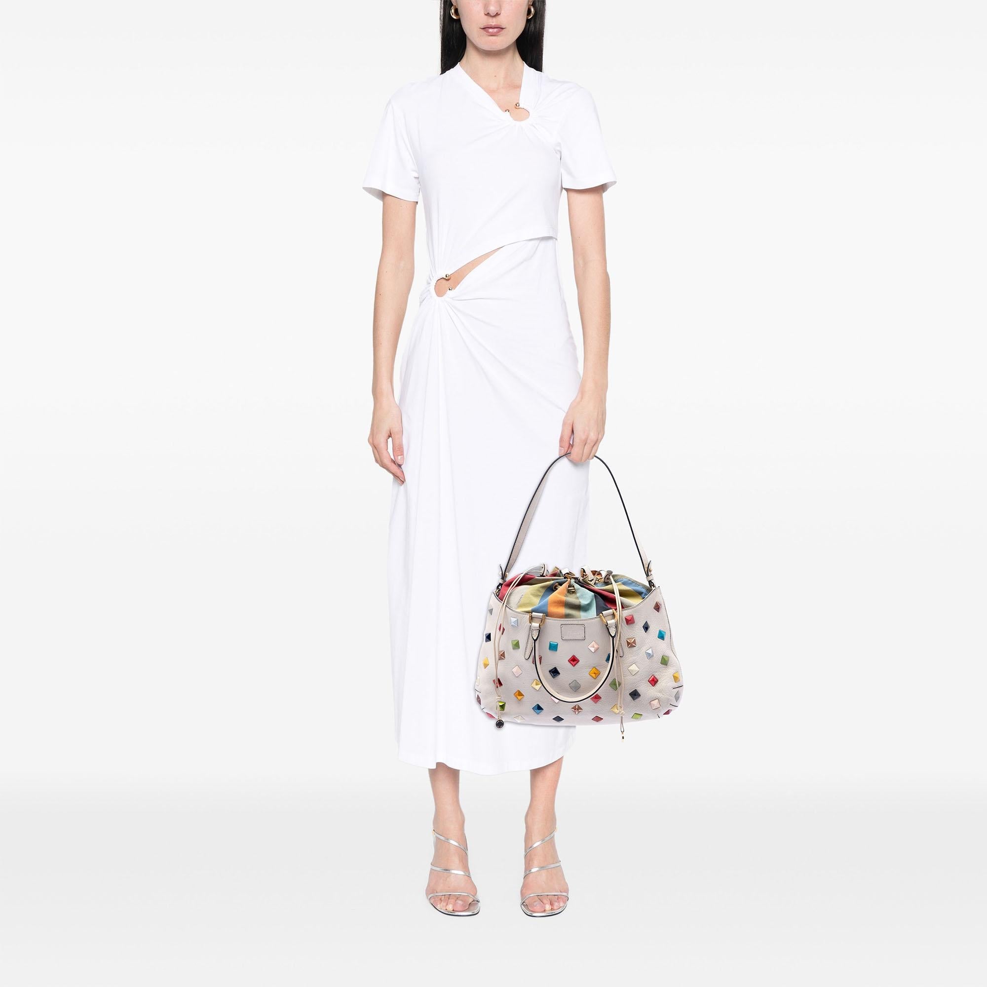 Fendi Medium Studded Milk Calfskin B Fab Satchel