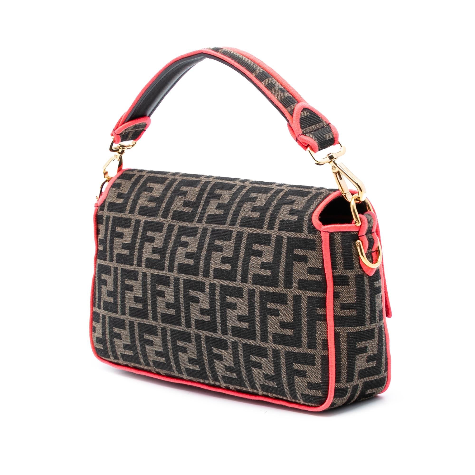Fendi Medium Zucca Canvas Fluo Trim Baguette Satchel