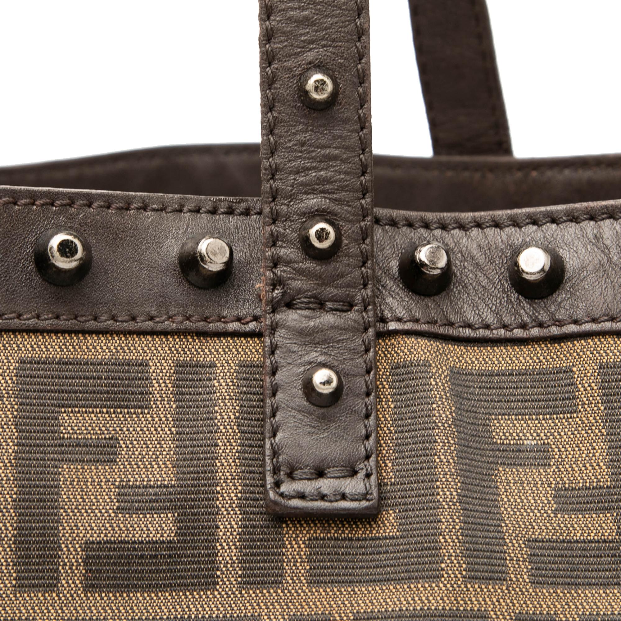 Fendi Medium Zucca Canvas Studded Roll Tote