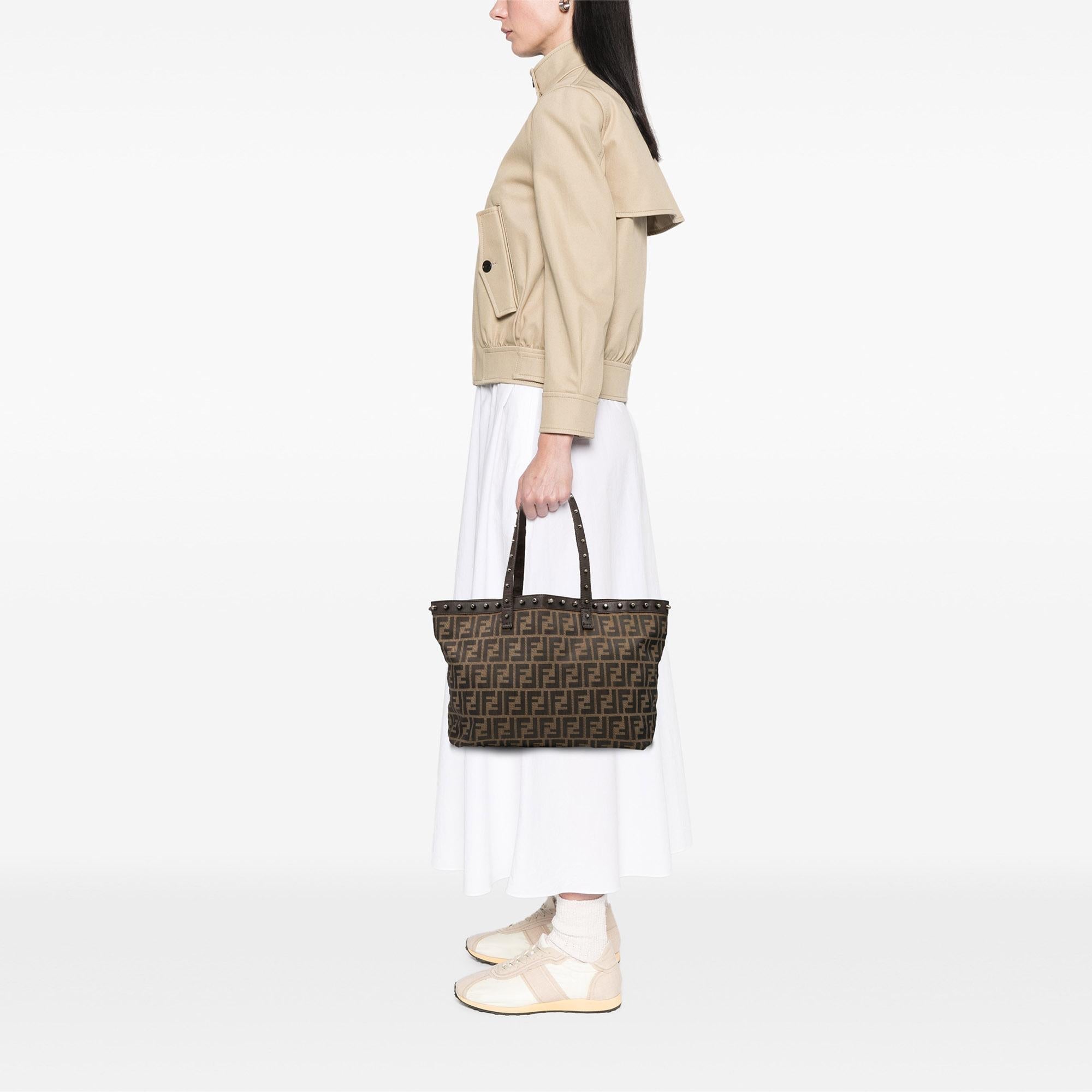 Fendi Medium Zucca Canvas Studded Roll Tote