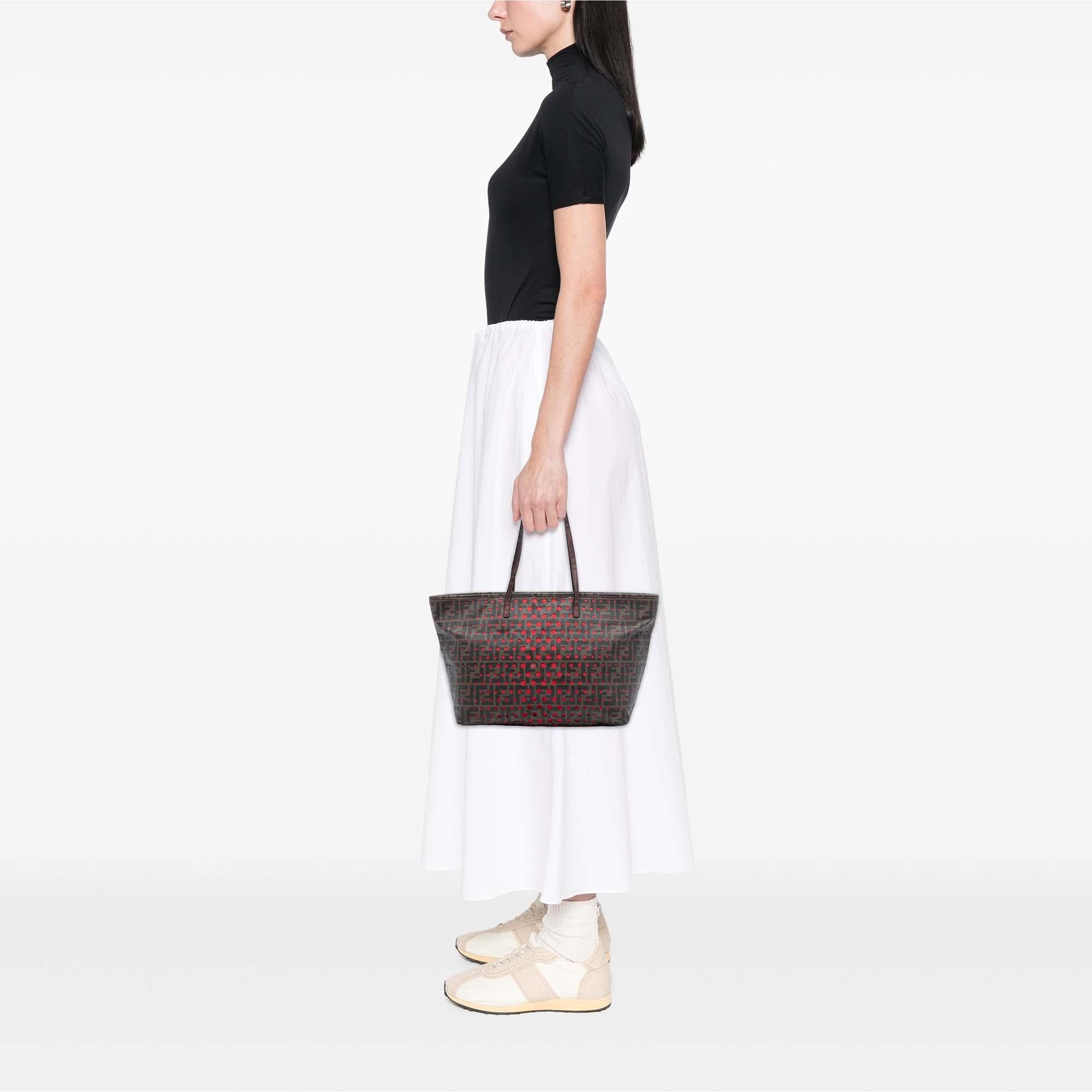 Fendi Medium Zucca Perforated Coated Canvas Roll Tote