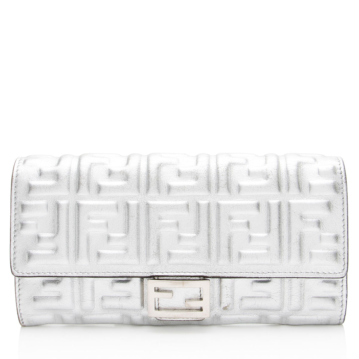 Fendi Metallic Embossed FF Nappa Leather Baguette Continental Wallet