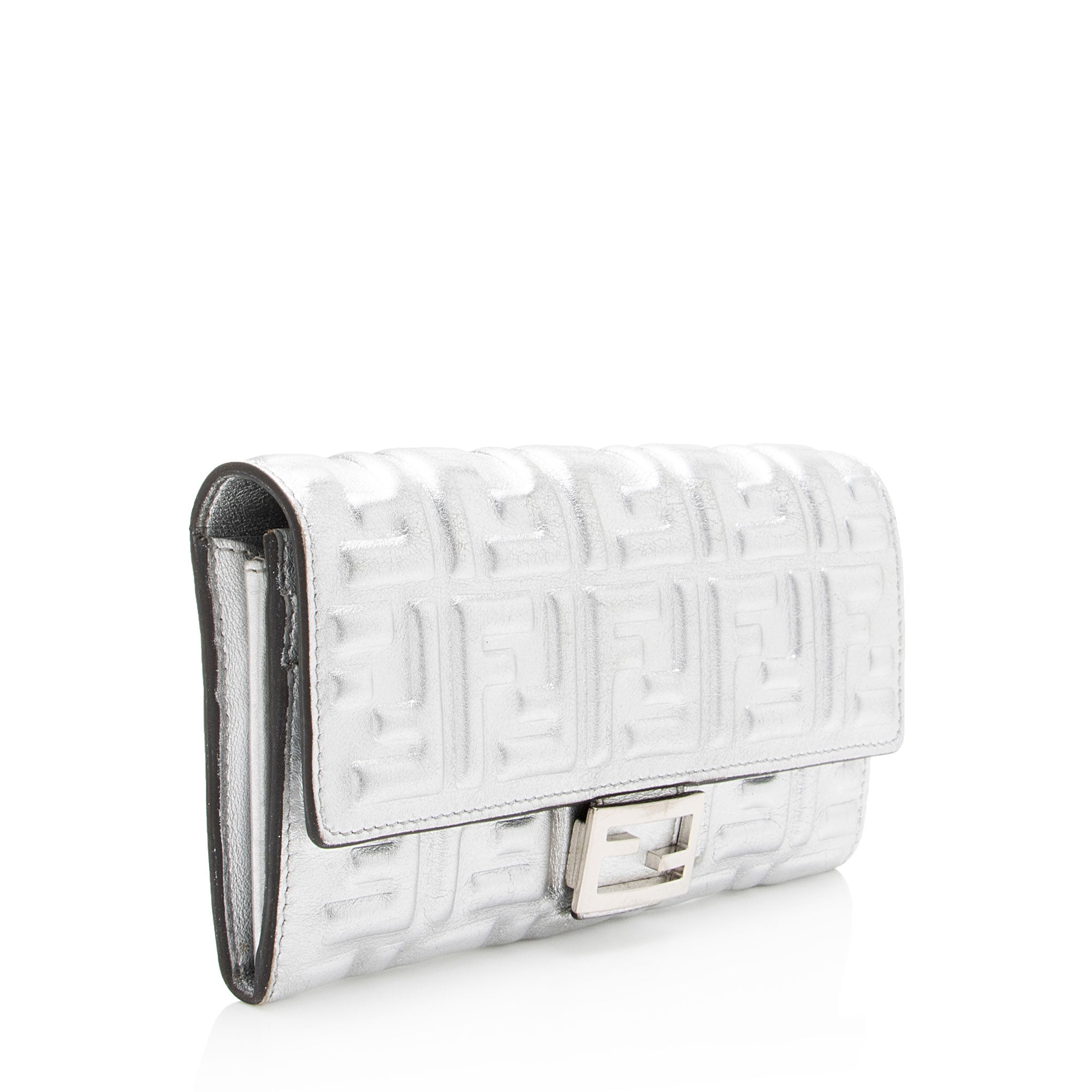 Fendi Metallic Embossed FF Nappa Leather Baguette Continental Wallet