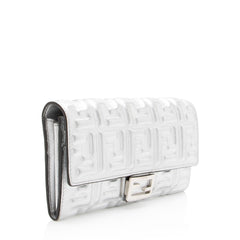 Fendi Metallic Embossed FF Nappa Leather Baguette Continental Wallet