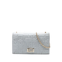 Fendi Metallic Embossed Nappa Logo Chain Clutch