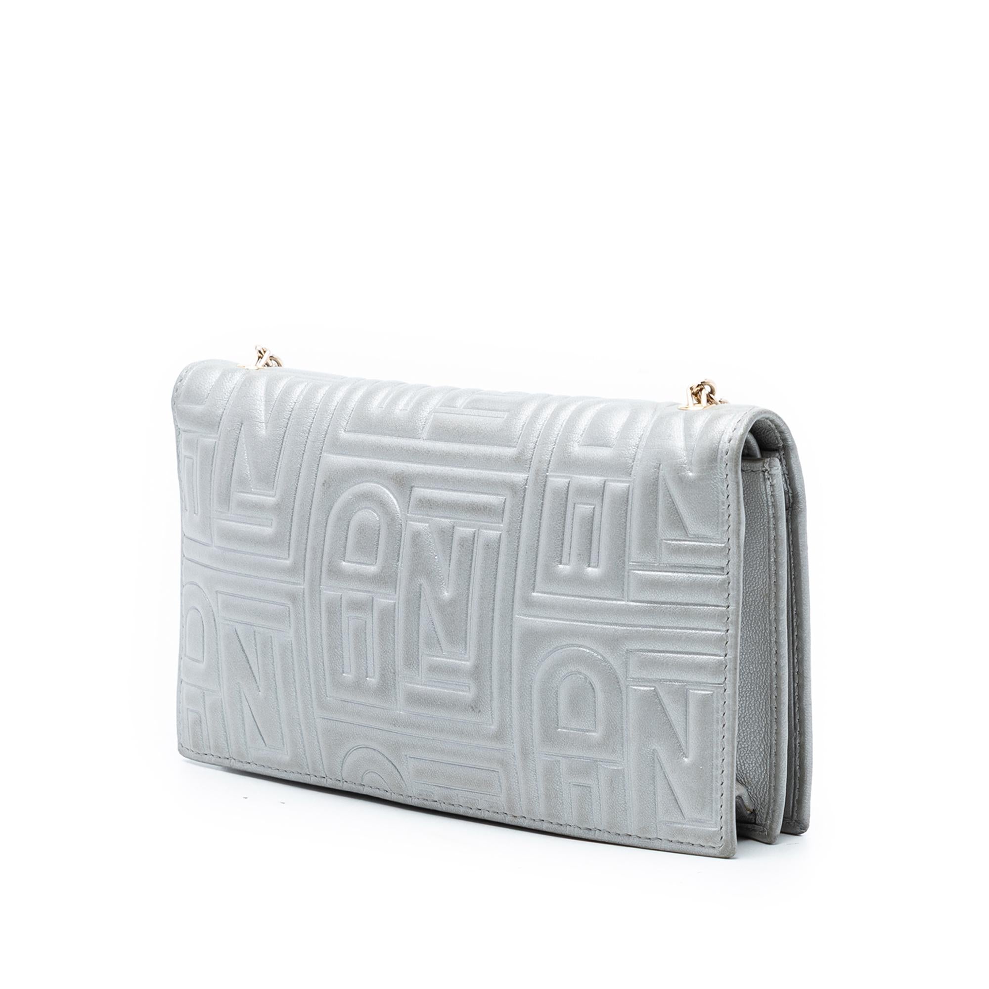 Fendi Metallic Embossed Nappa Logo Chain Clutch
