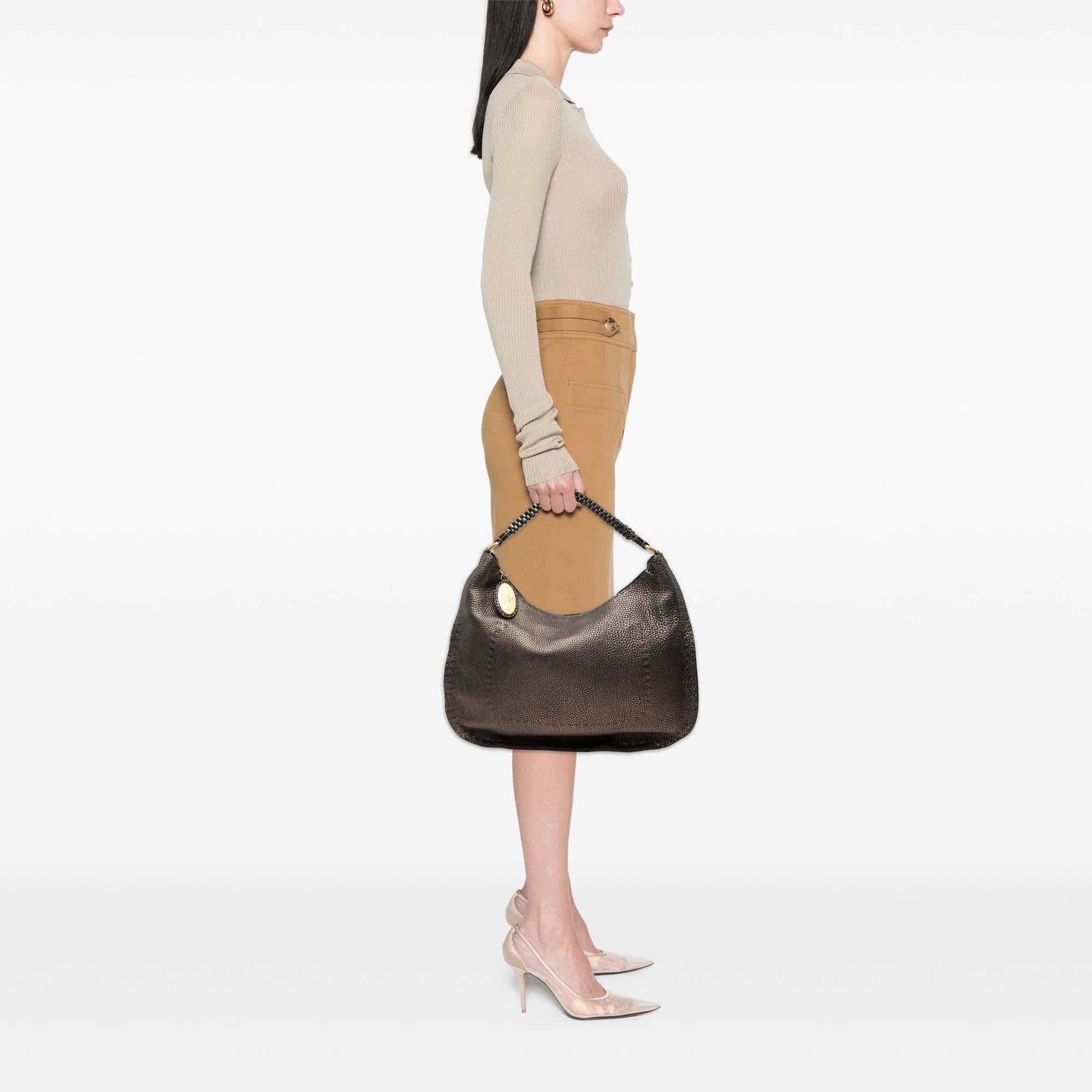 Fendi Metallic Pebbled Leather Selleria Shoulder Bag