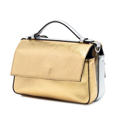 Fendi Micro Bicolor Metallic Leather Flowerland Double Baguette Satchel