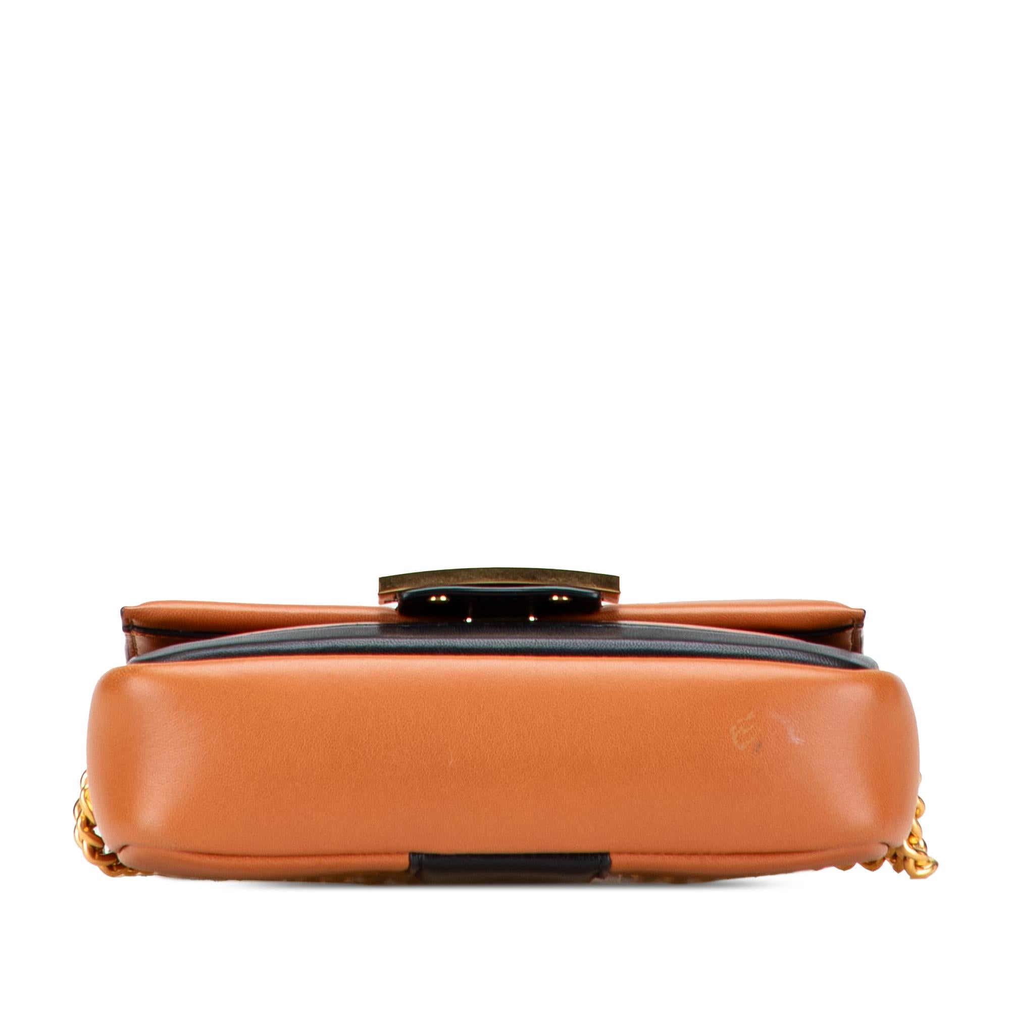 Fendi Mini Bicolor Nappa Apolo Chain Baguette Shoulder Bag