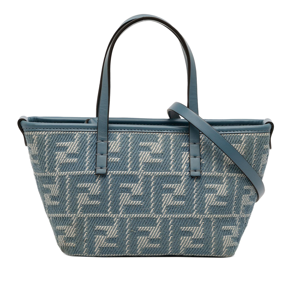 Fendi Mini Denim Effect FF Jacquard Roll Satchel