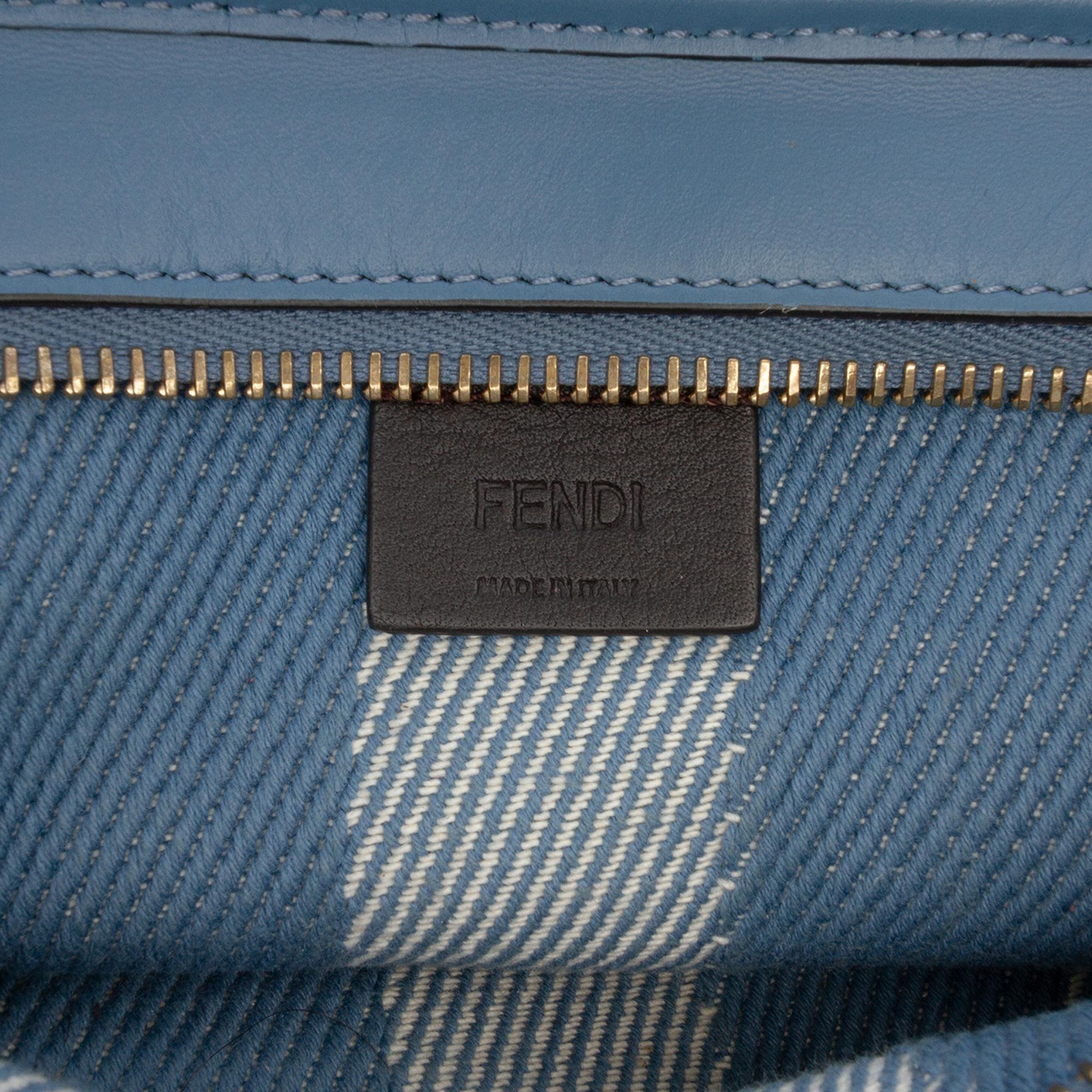 Fendi Mini Denim Effect FF Jacquard Roll Satchel