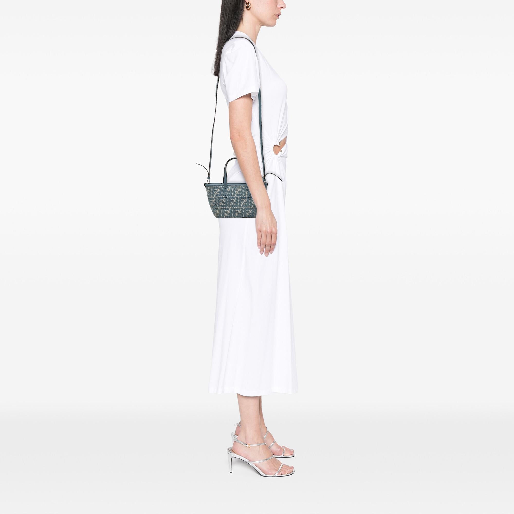 Fendi Mini Denim Effect FF Jacquard Roll Satchel