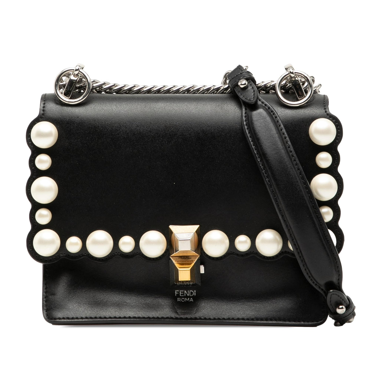 Fendi Mini Scalloped Leather and Pearls Kan I Crossbody