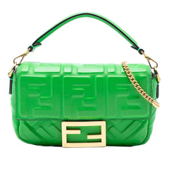 Fendi Mini Zucca Embossed Leather Baguette Satchel