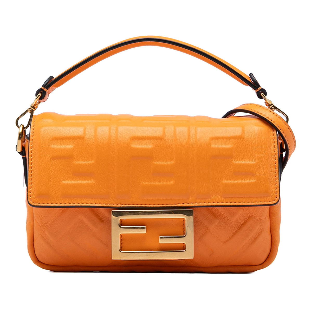 Fendi Mini Zucca Embossed Leather Baguette Satchel