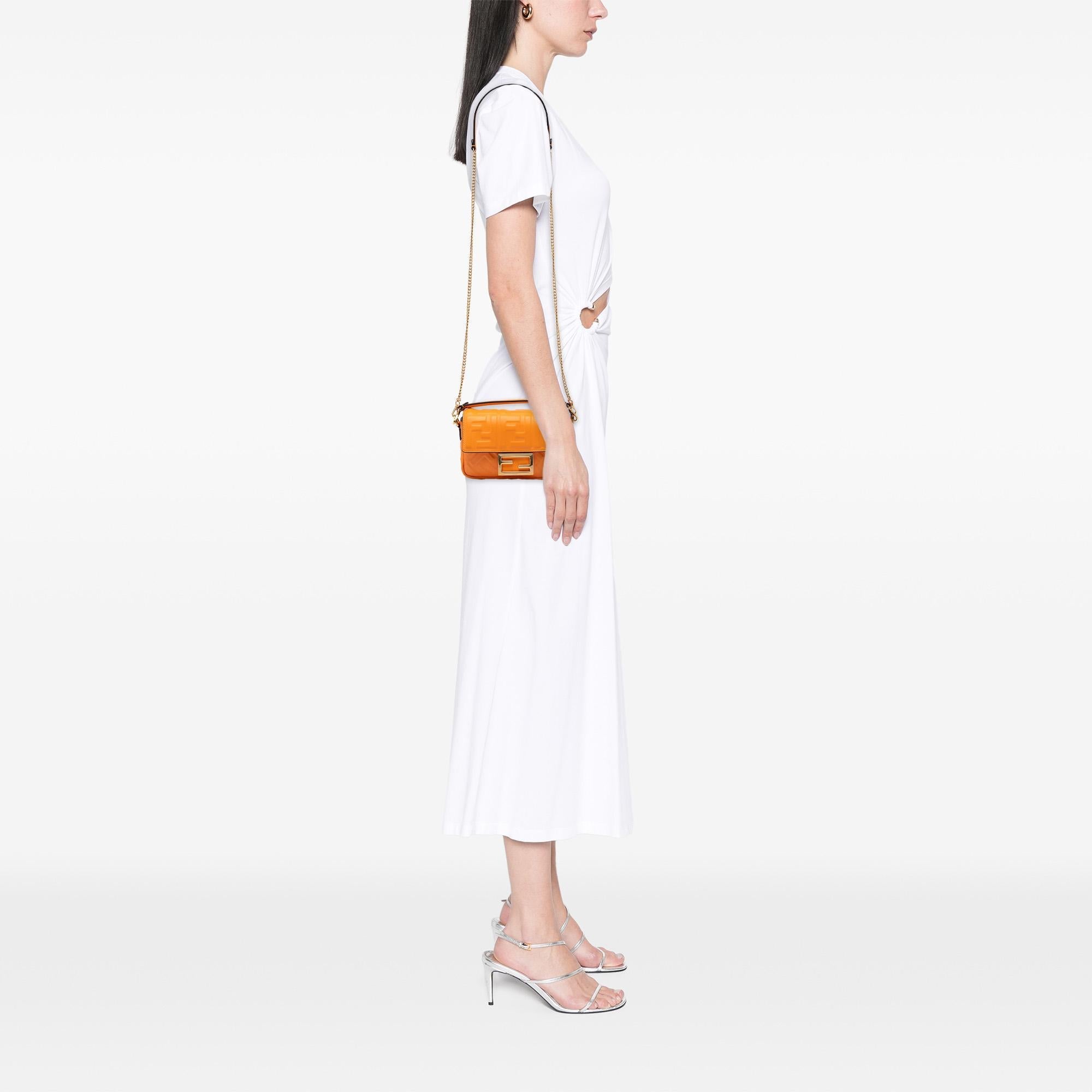 Fendi Mini Zucca Embossed Leather Baguette Satchel