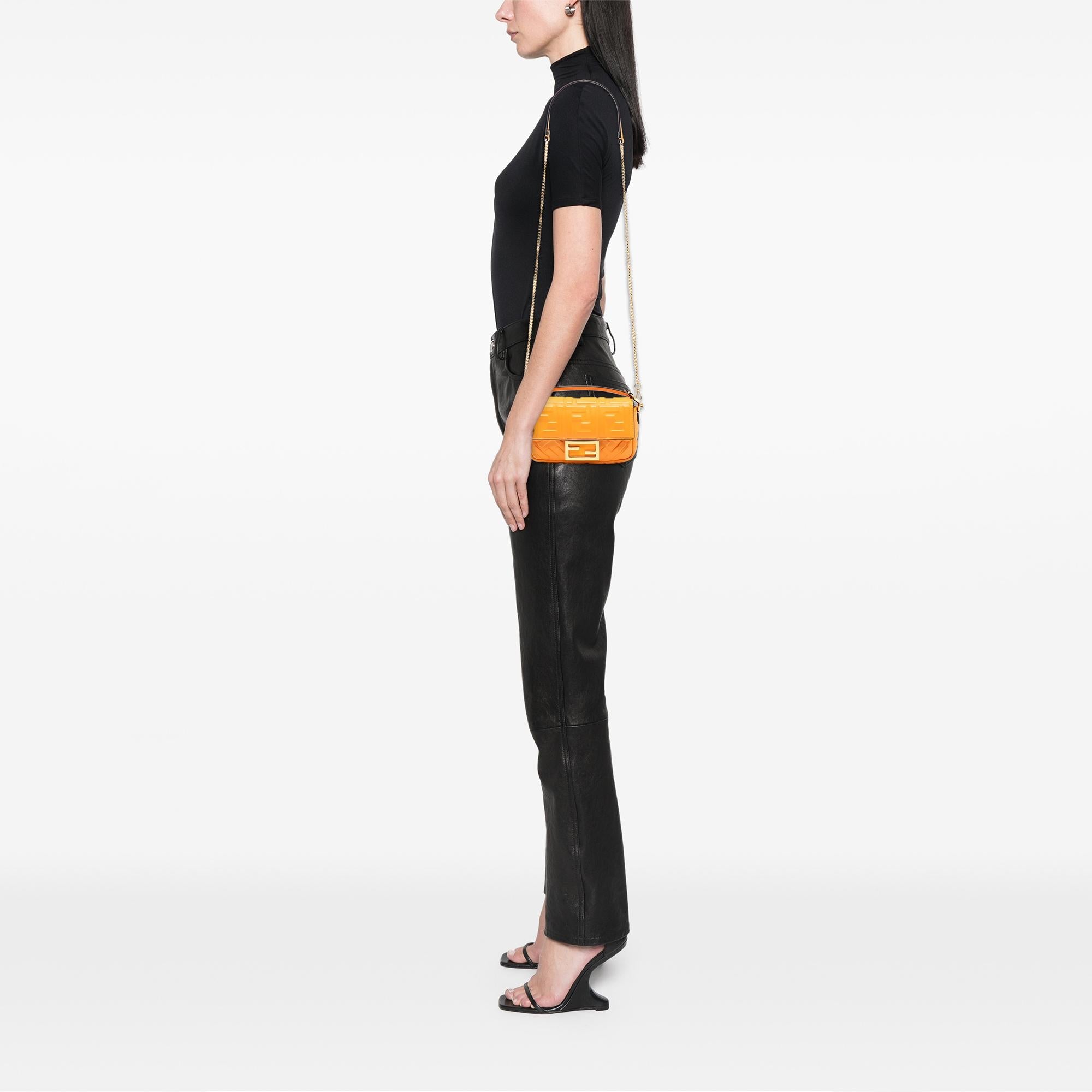 Fendi Mini Zucca Embossed Leather Baguette Satchel