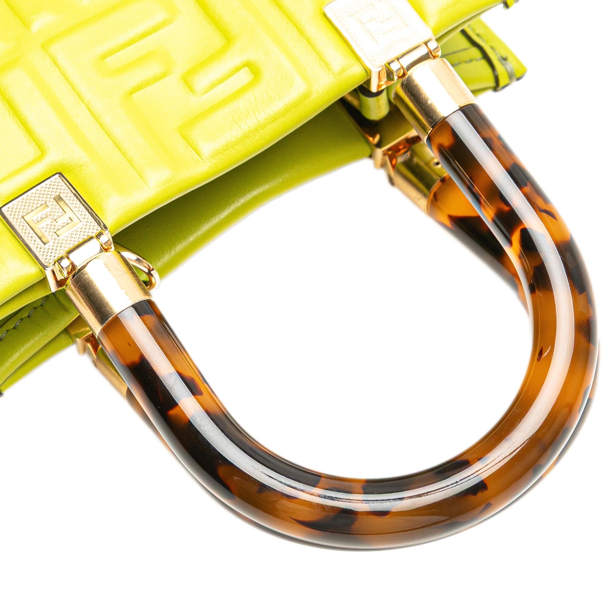 Fendi Mini Zucca Embossed Leather Sunshine Shopper Tote