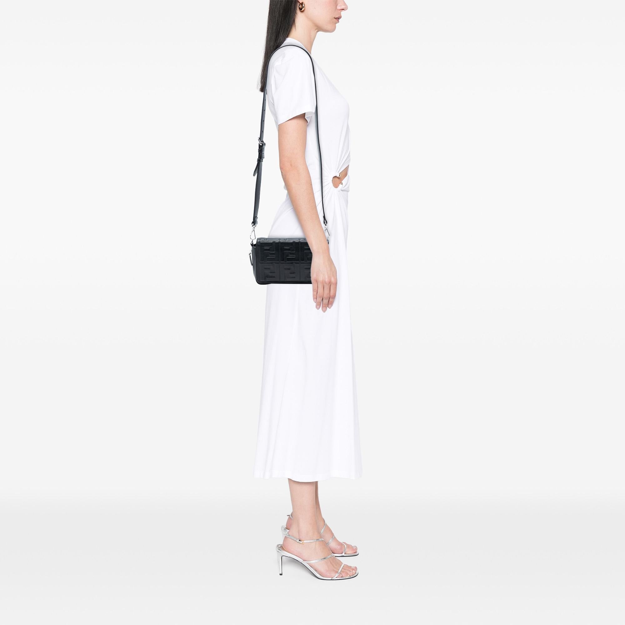 Fendi Mini Zucca Embossed Nappa Expandable Flap Crossbody