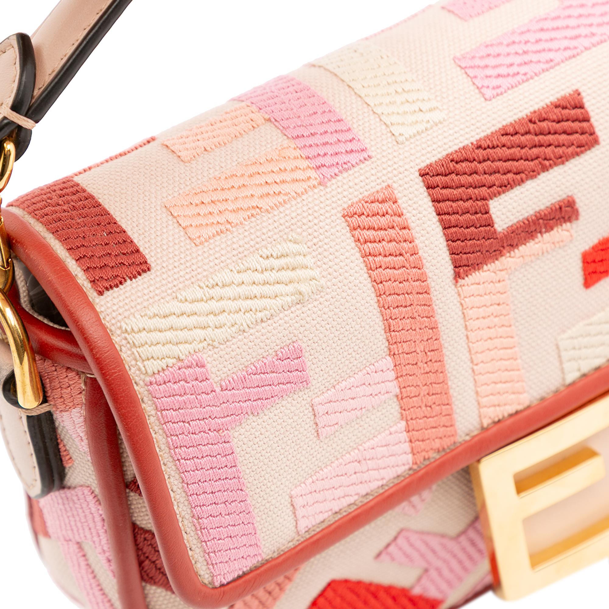 Fendi Mini Zucca Embroidered Baguette Satchel