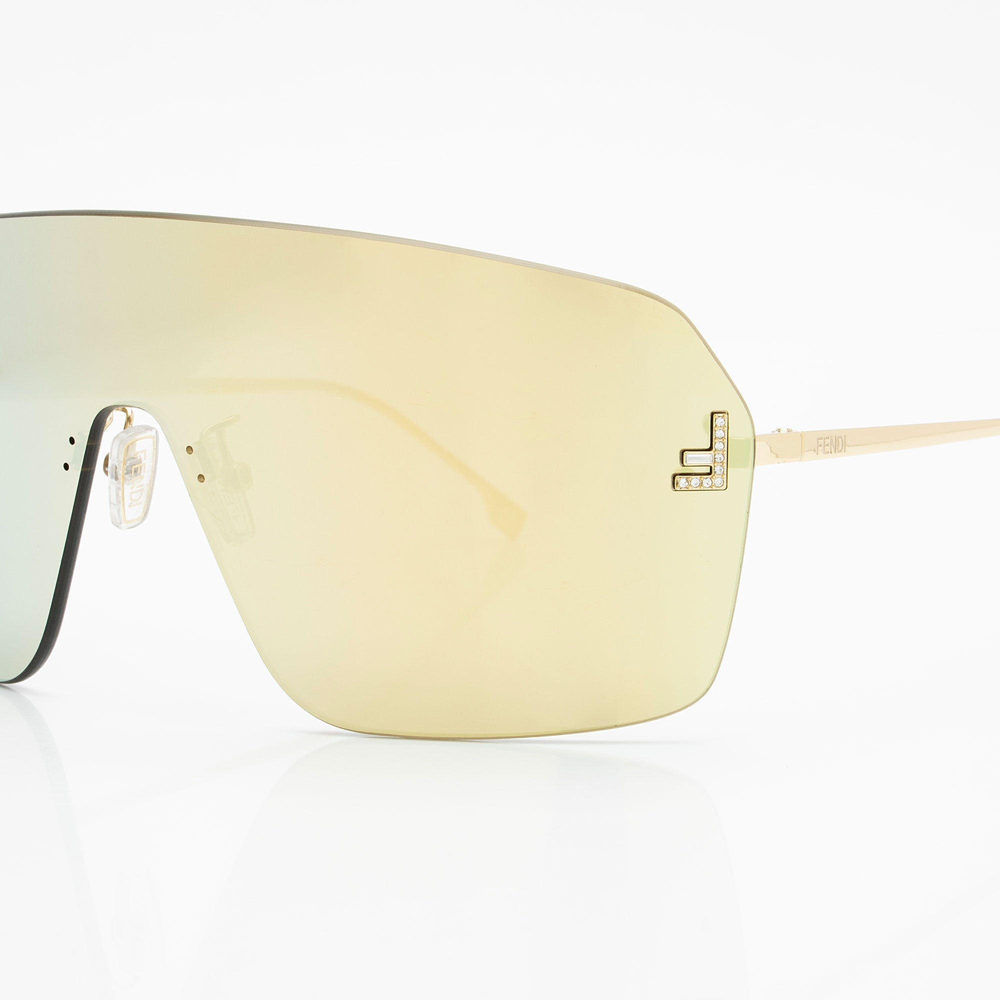 Fendi Mirrored Crystal F Gold Shield Sunglasses