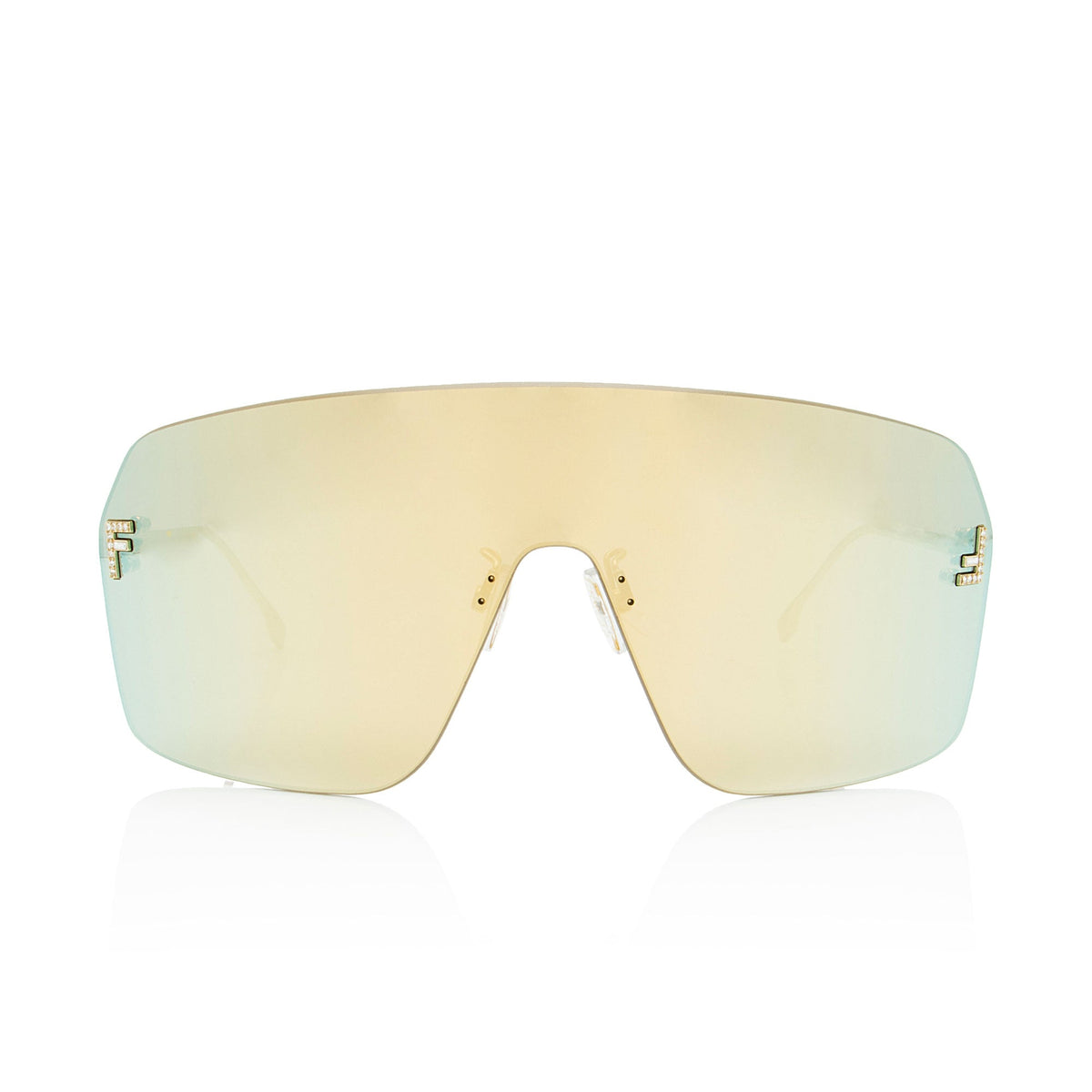 Fendi Mirrored Crystal F Gold Shield Sunglasses