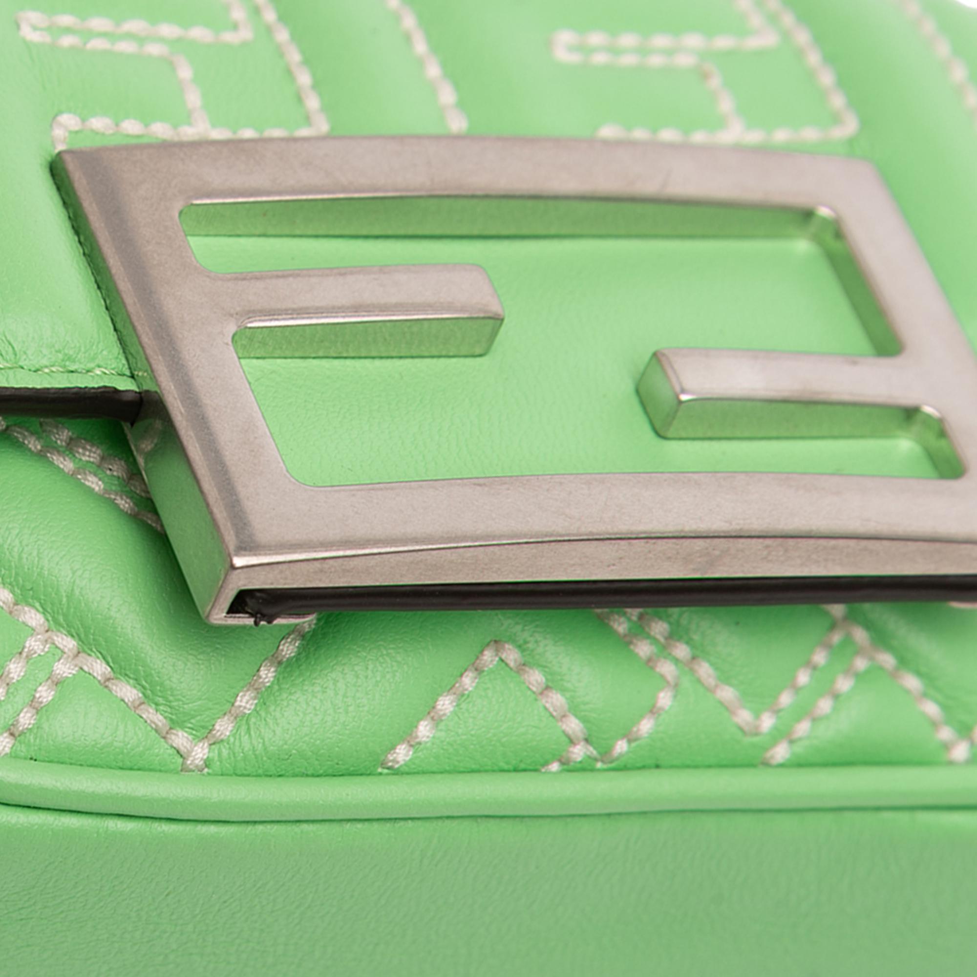 Fendi Nano Zucca Embossed Leather Baguette Charm