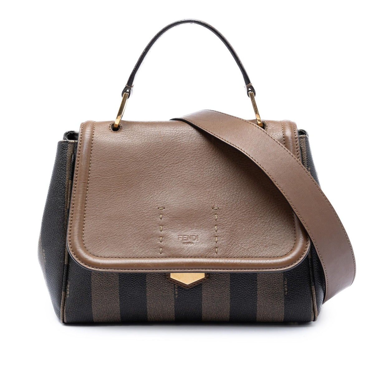 Fendi Pequin Coated Canvas and Leather Silvana Satchel