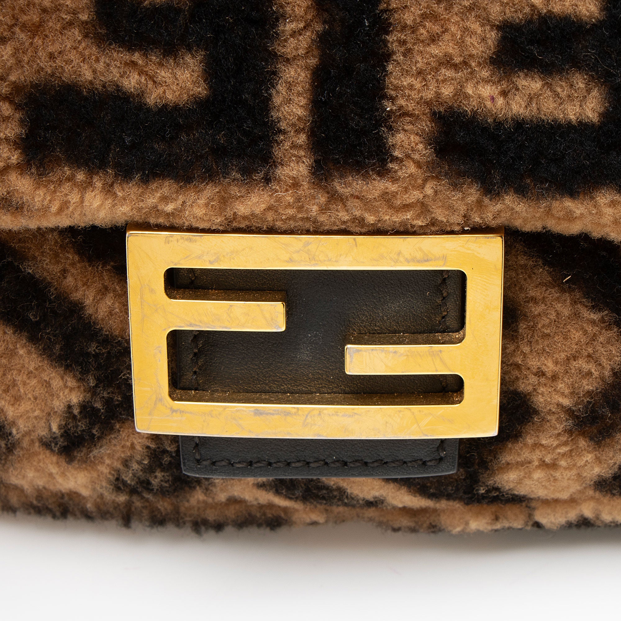 Fendi Shearling FF Baguette Shoulder Bag