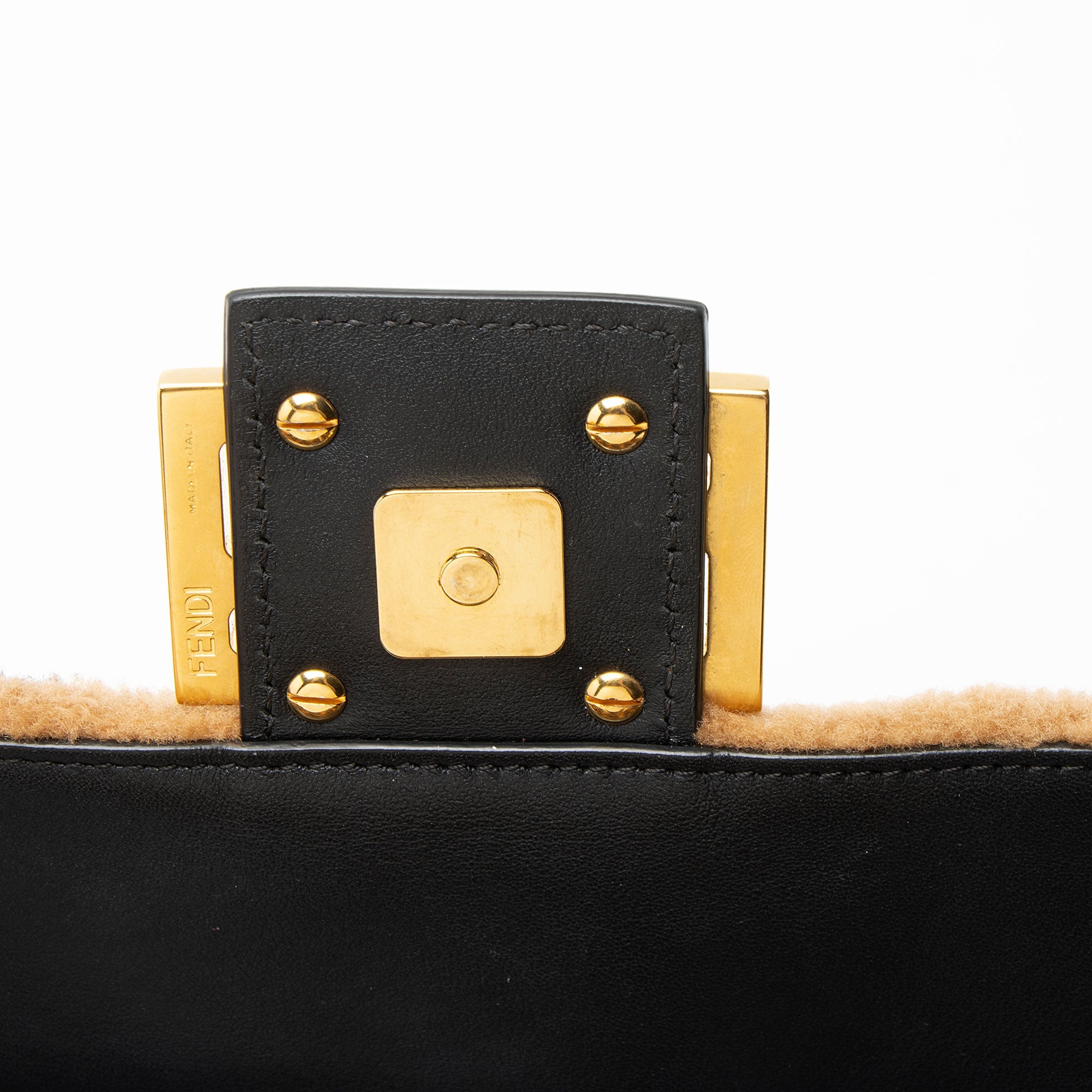 Fendi Shearling FF Baguette Shoulder Bag